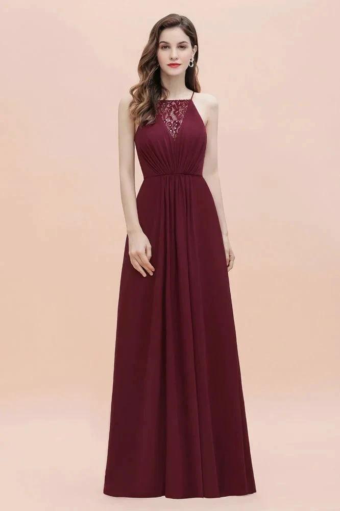 Spaghetti Bateau Aline Evening Maxi Dress Sequins Chiffon Bridesmaid Dress (ZD13029)