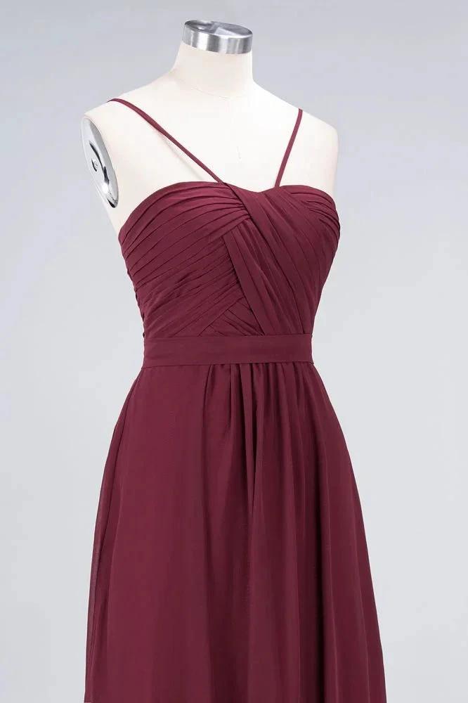 Spaghetti-Straps Backless Bridesmaid Dress  Ruffles Chiffon Wedding Party Dress (ZD13114)