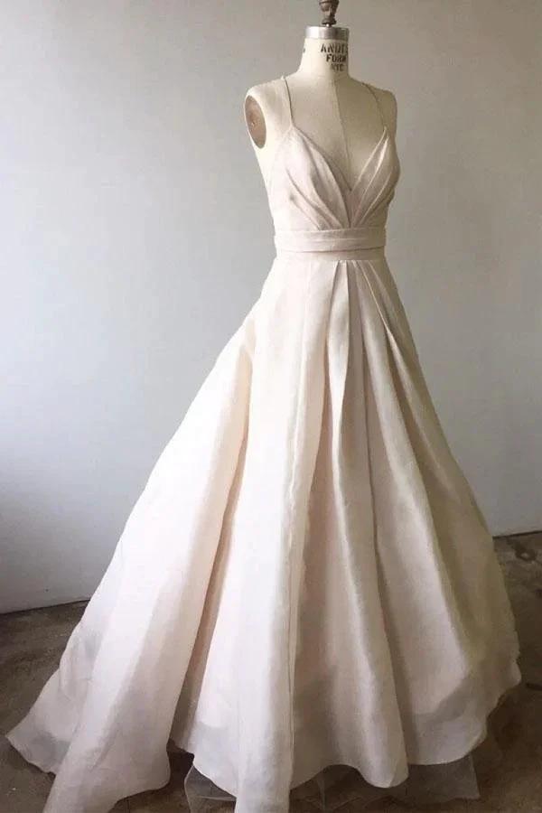 Spaghetti Straps Ivory Long Wedding Dress with Criss Back (ZD16046)