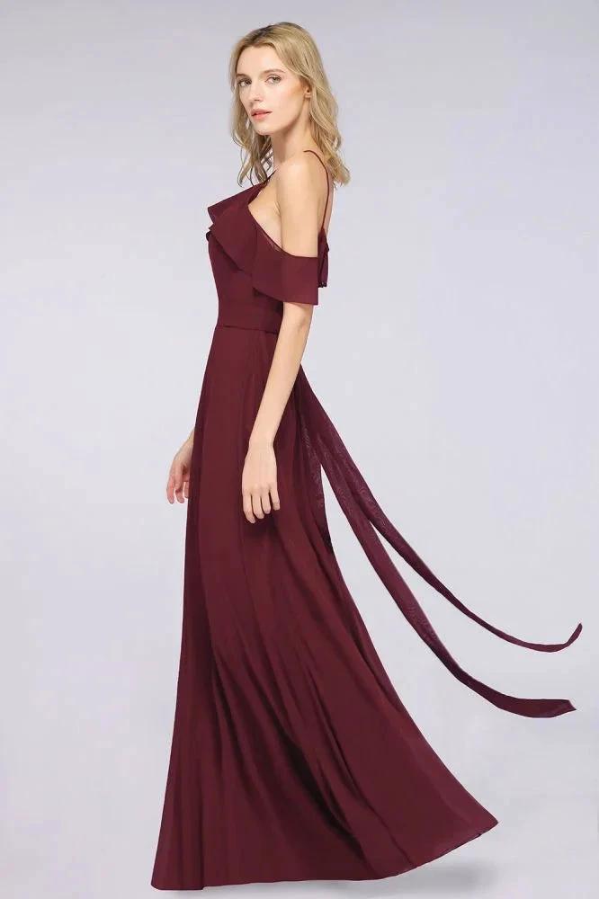 Spaghetti-Straps Sleeveless Ruffles Floor-Length Bridesmaid Dress with Bow Sash (ZD13111)