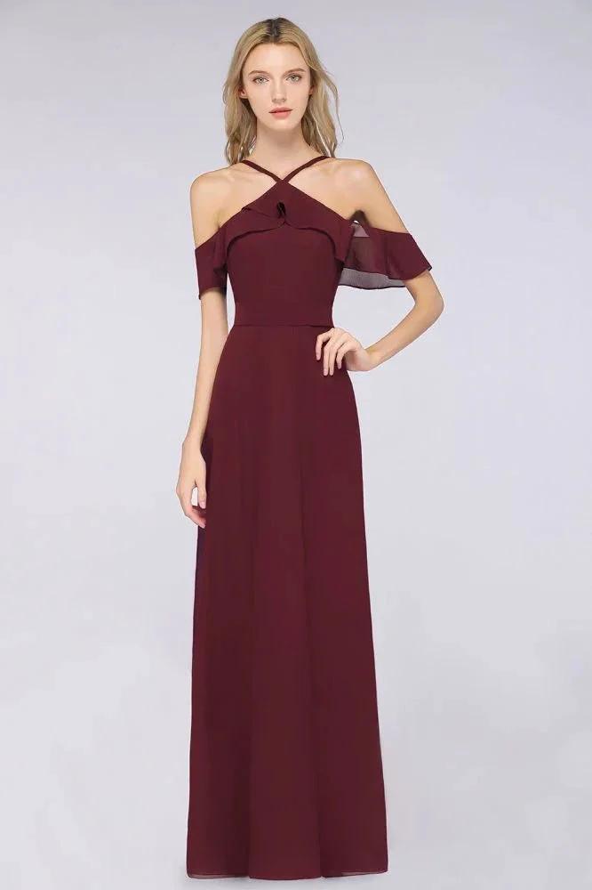Spaghetti-Straps Sleeveless Ruffles Floor-Length Bridesmaid Dress with Bow Sash (ZD13111) - VelvetHem