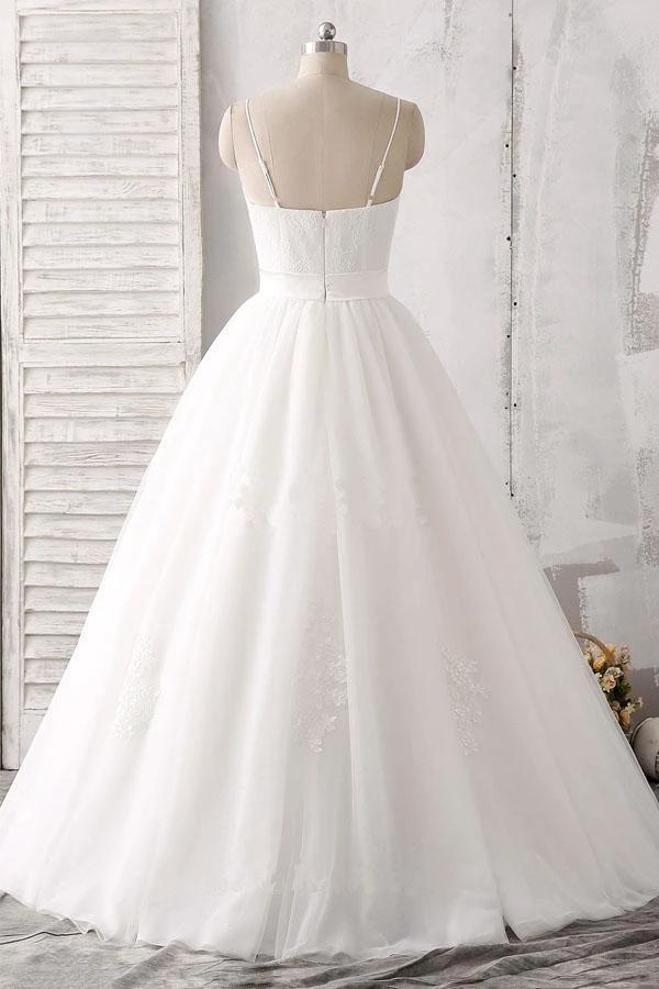 Spaghetti Straps Sweetheart  Floor-length White Satin Wedding Dress (ZD15428)
