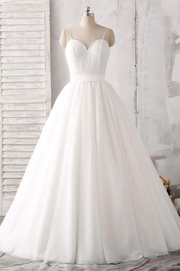Spaghetti Straps Sweetheart  Floor-length White Satin Wedding Dress (ZD15428)