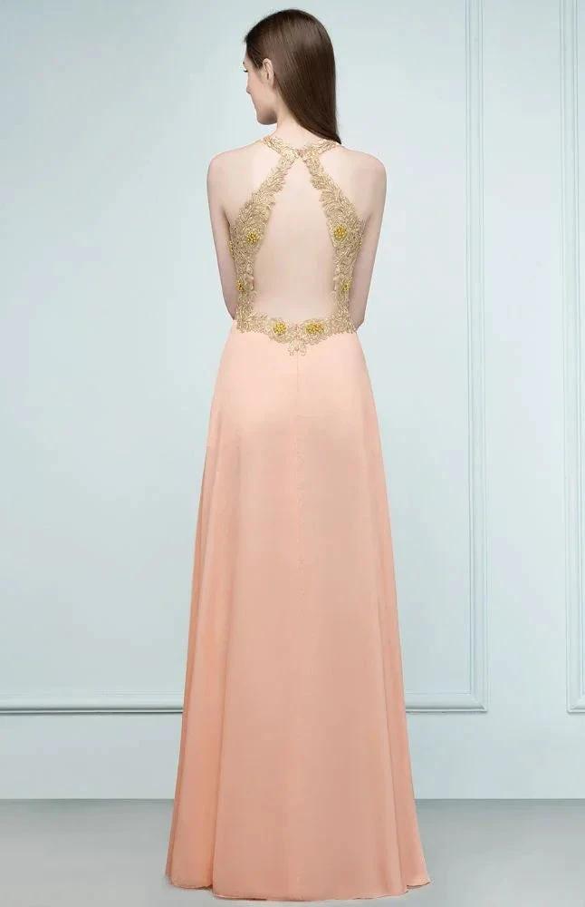 Spaghetti V-neck A-line Floor Length Appliqued Chiffon Bridesmaid Dresses (ZD13131)