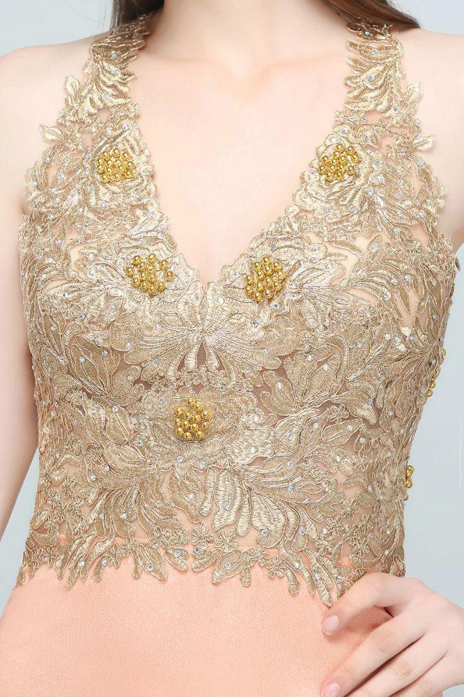 Spaghetti V-neck A-line Floor Length Appliqued Chiffon Bridesmaid Dresses (ZD13131)