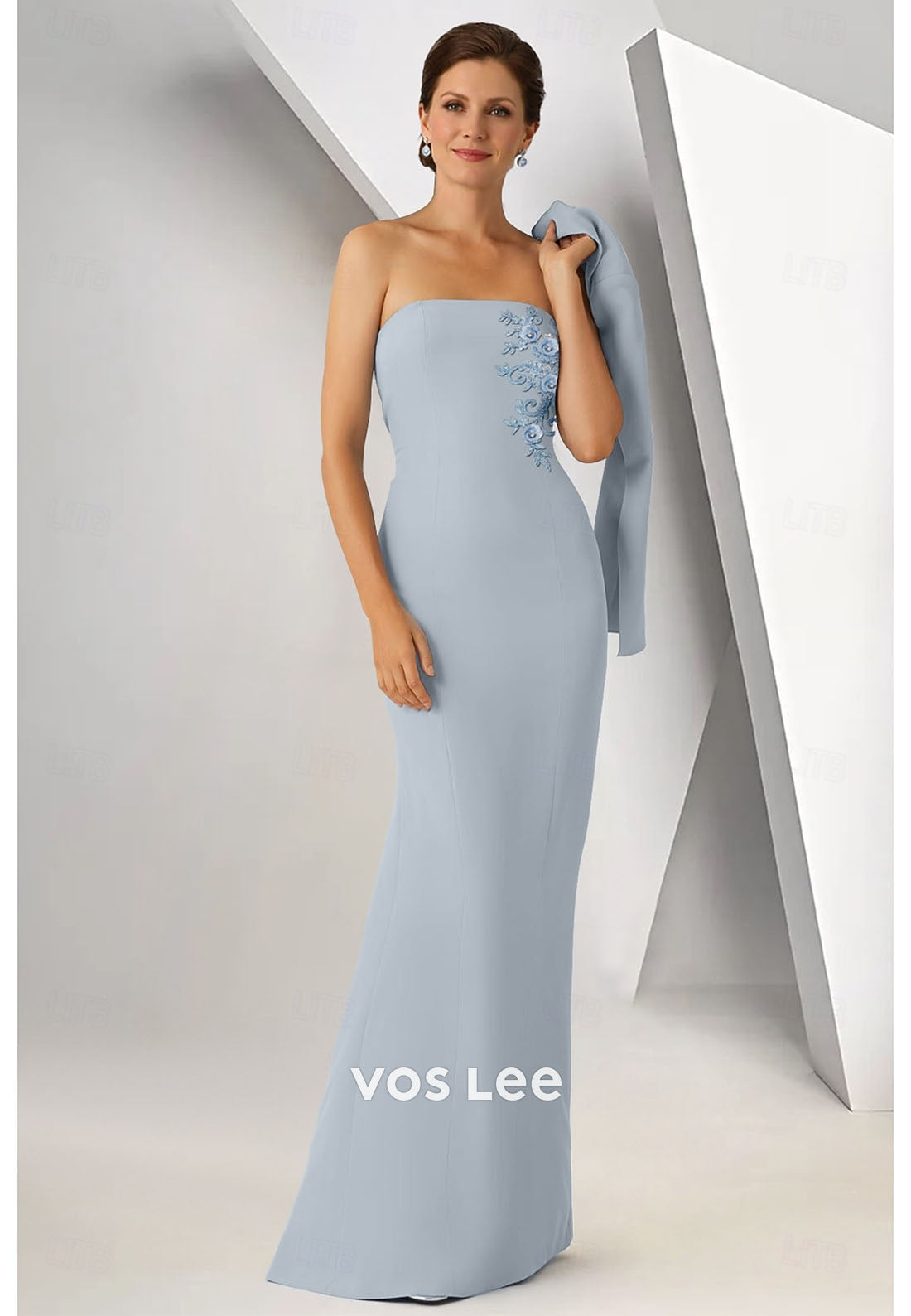 Dusty Blue Two-Piece Mother of the Bride Dress – Lace Appliqué Mermaid Gown with Capelet