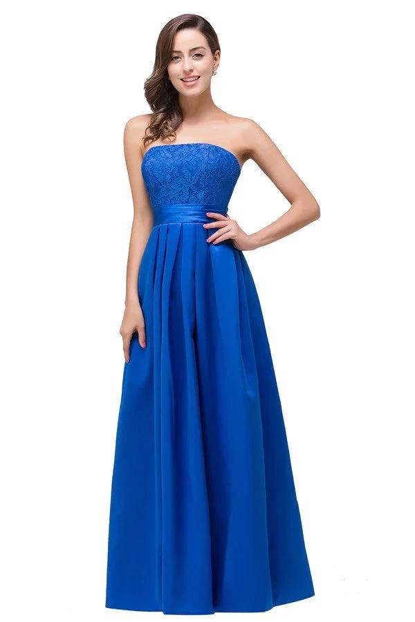 Strapless A-line Lace-up Floor-length Appliques Bridesmaid Dresses (ZD13071) - VelvetHem