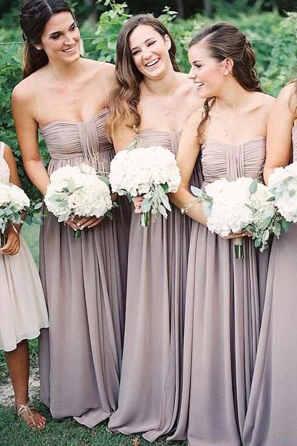 Strapless Floor-Length Grey Chiffon Bridesmaid Dress with Ruched BD029 by pgmdress