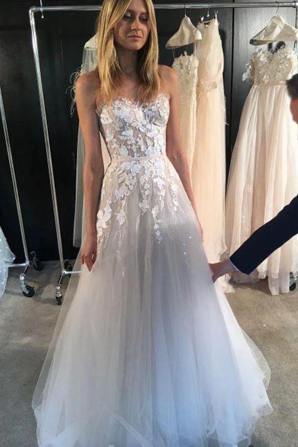 Strapless Sexy See Through Tulle Wedding Dresses with Sweetheart Neck (ZD15374)