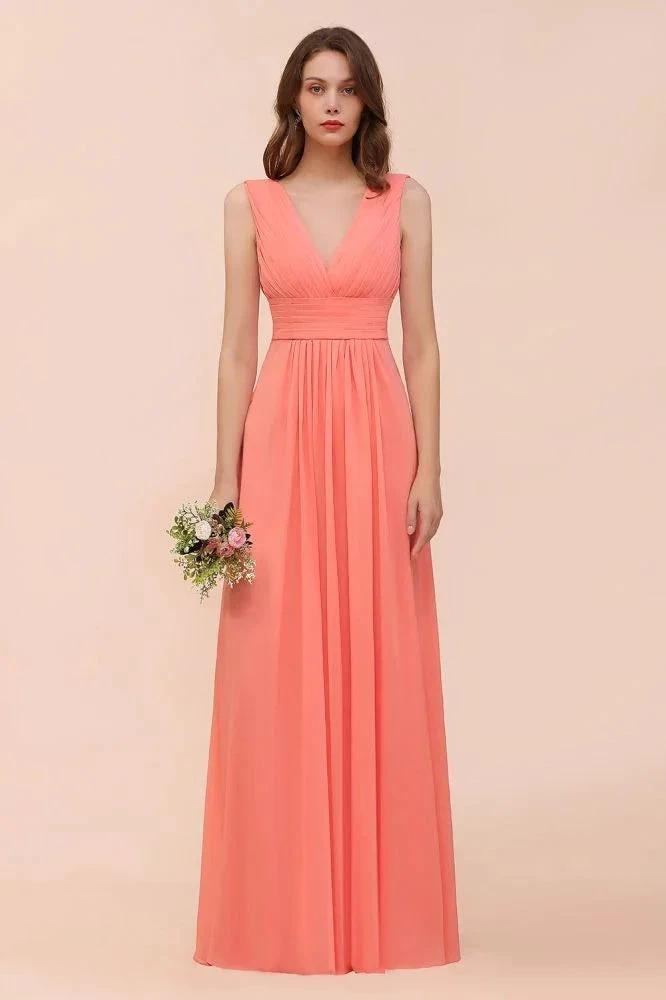 Straps V-Neck Floor Length Bridesmaid Dress Wedding Party Dress (ZD12999)
