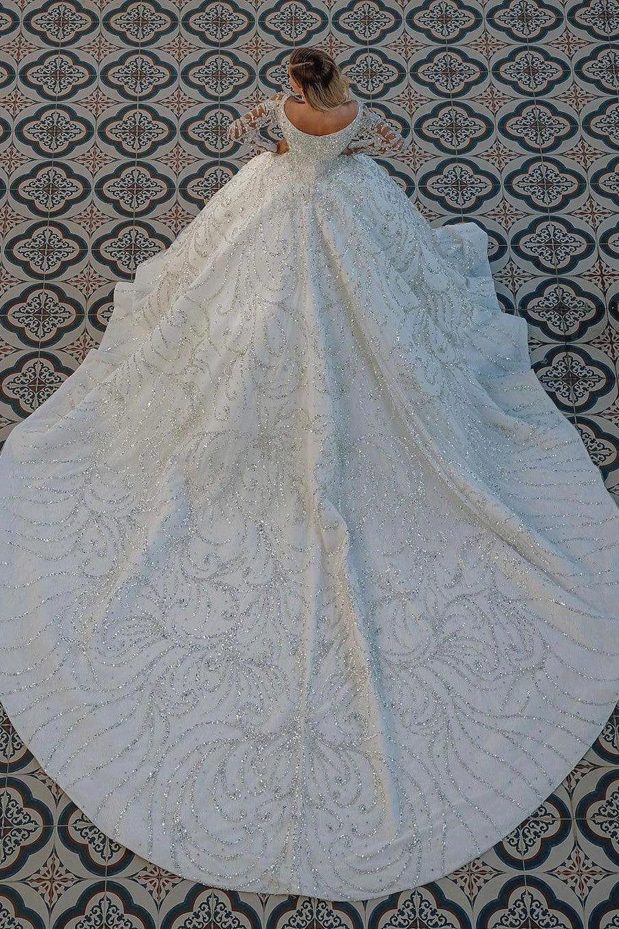 Stuning Luxus Long Sleeve Ball Gown Wedding Dresses Bridal Gown (ZD14755)
