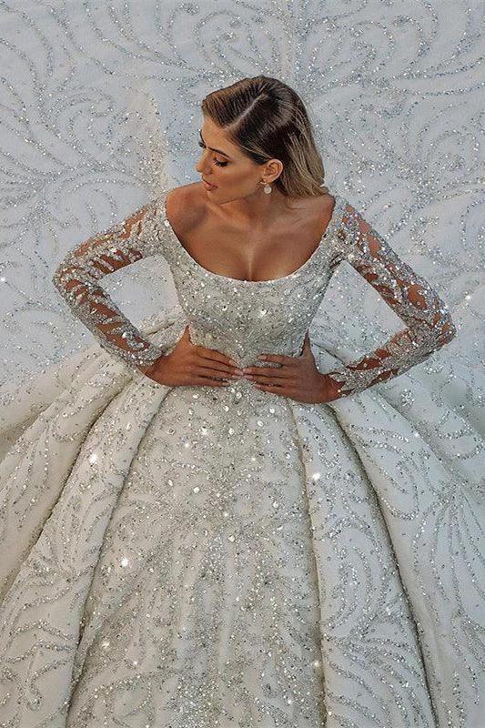 Stuning Luxus Long Sleeve Ball Gown Wedding Dresses Bridal Gown (ZD14755)
