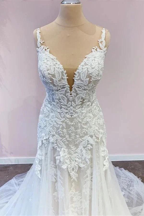 Stunning Long A-Line Tulle Sweetheart Appliques Lace Wedding Dress (ZD15237)