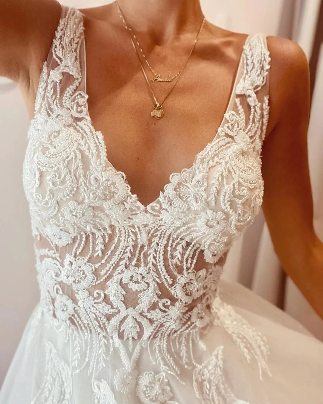Stunning Long A-Line V-neck Backless Wedding Dress With Appliques Lace (ZD14315)