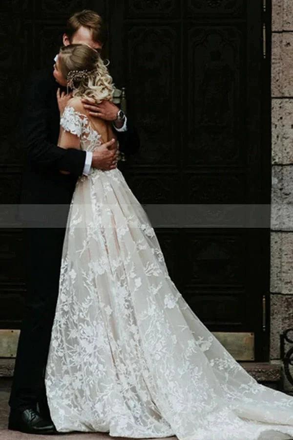 Stunning Off-the-ShoulderFloral Lace Bridal Gown Princess Wedding Dress (ZD13840)