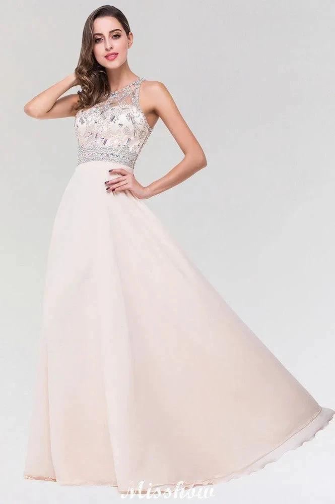 Stylish A-Line Chiffon Tulle Scoop Sleeveless Floor-Length Bridesmaid Dress with Beadings (ZD12917)
