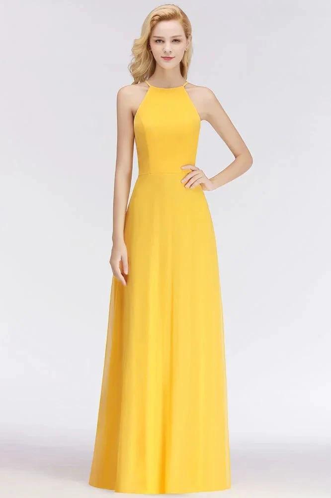 Stylish A-line Halter Sleeveless Floor Length Yellow Bridesmaid Dresses (ZD13053)