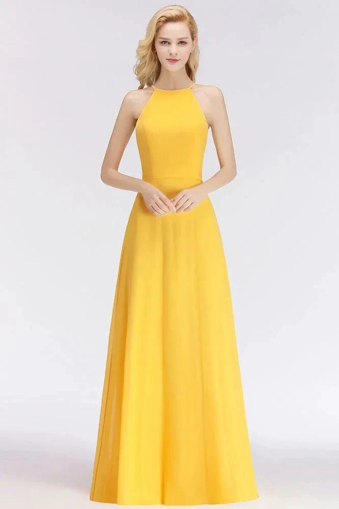 Stylish A-line Halter Sleeveless Floor Length Yellow Bridesmaid Dresses (ZD13053)