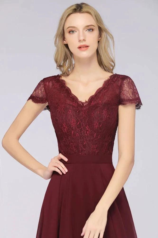 Stylish A-Line V-Neck Cap-Sleeves Floor-Length Bridesmaid Dress (ZD13089)