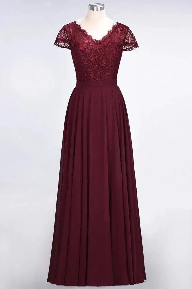 Stylish A-Line V-Neck Cap-Sleeves Floor-Length Bridesmaid Dress (ZD13089)