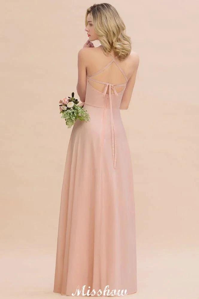 Stylish Chiffon Straps Sleeveless Floor-Length A-Line Ruffles Bridesmaid Dress (ZD12942)