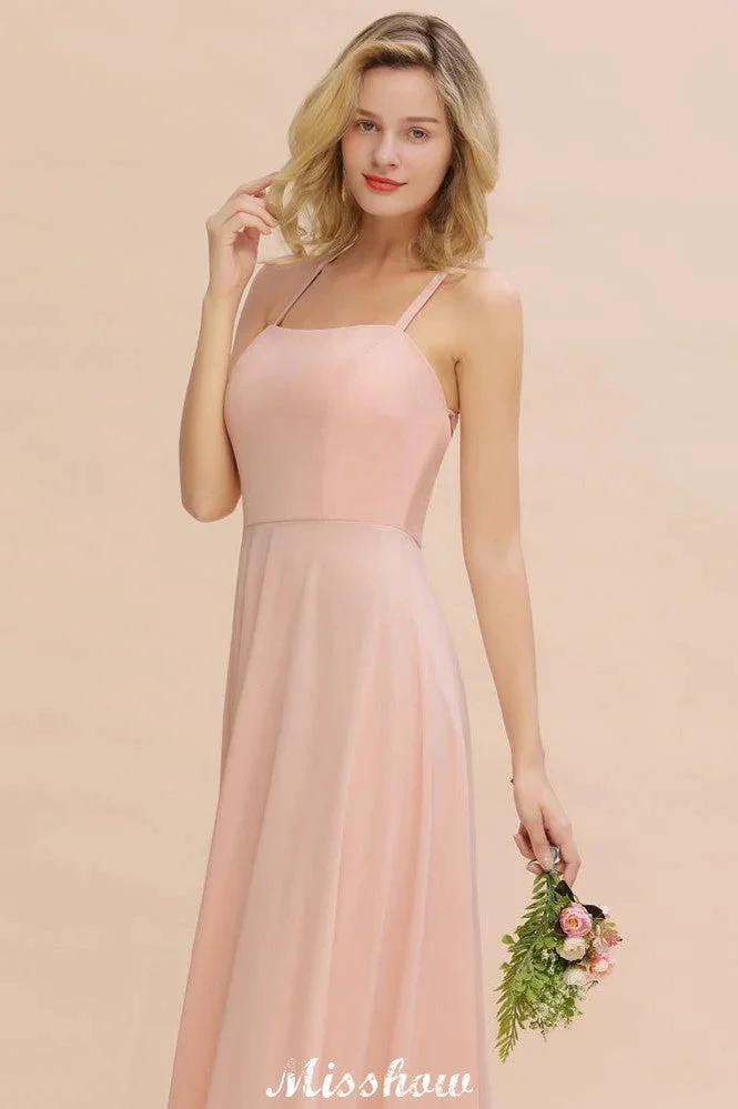 Stylish Chiffon Straps Sleeveless Floor-Length A-Line Ruffles Bridesmaid Dress (ZD12942)
