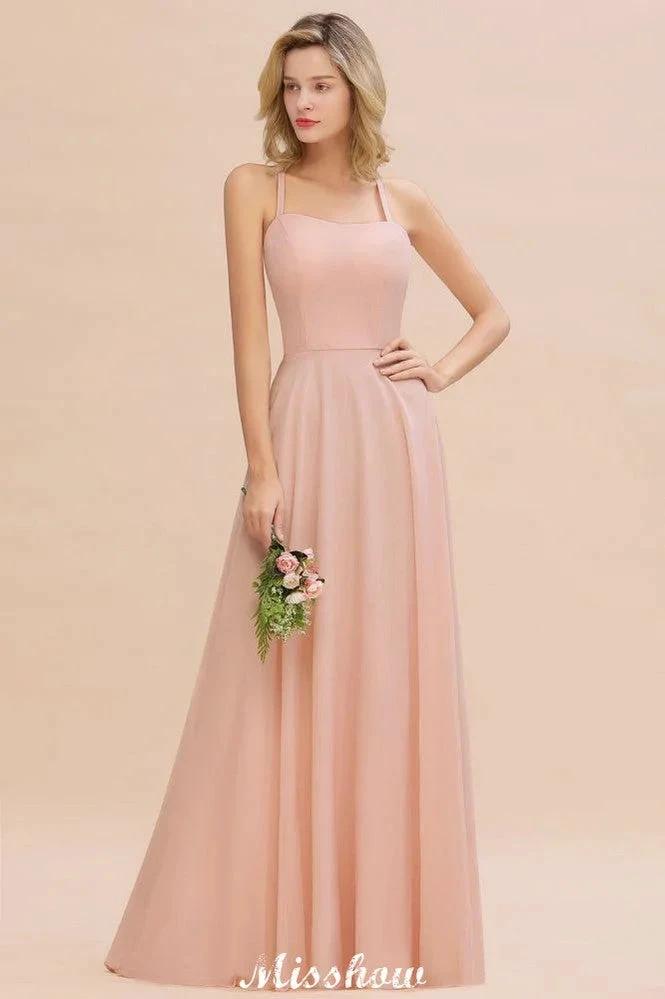 Stylish Chiffon Straps Sleeveless Floor-Length A-Line Ruffles Bridesmaid Dress by misshow.com