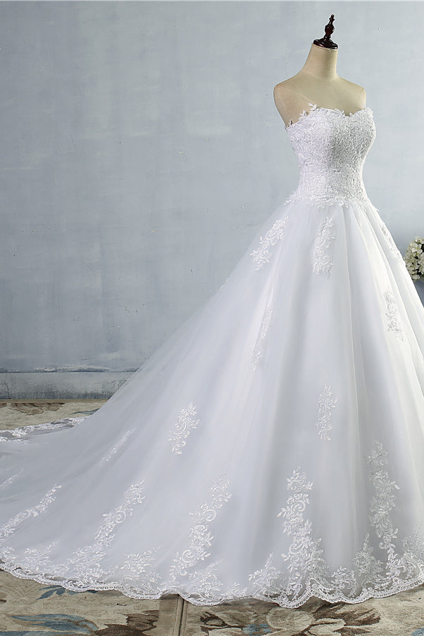 Stylish Strapless Sweetheart A-Line Wedding Dress Sleeveless Appliques Bridal Gowns (ZD17460)