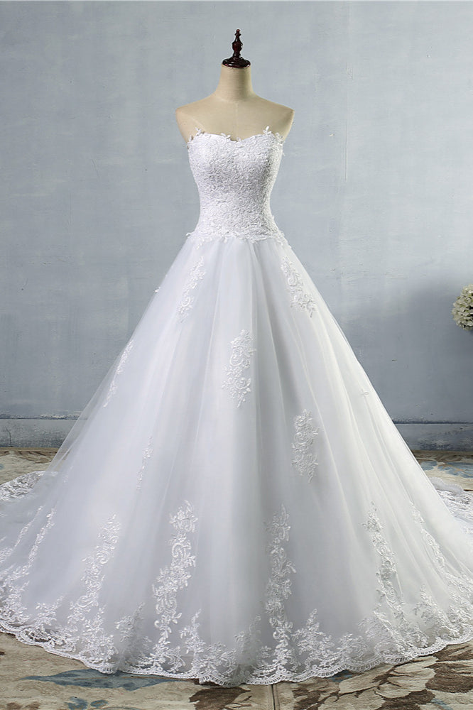 Stylish Strapless Sweetheart A-Line Wedding Dress Sleeveless Appliques Bridal Gowns (ZD17460)