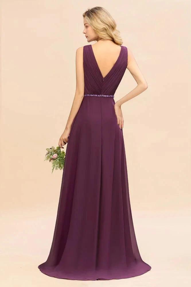 Stylish V-Neck Hi-Lo Party Dress A-line Beads Chiffon Bridesmaid Dress (ZD12976)
