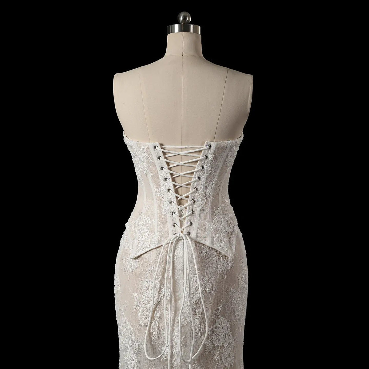 White Strapless Corset Lace Up Back Sheath Wedding Dress ZP006