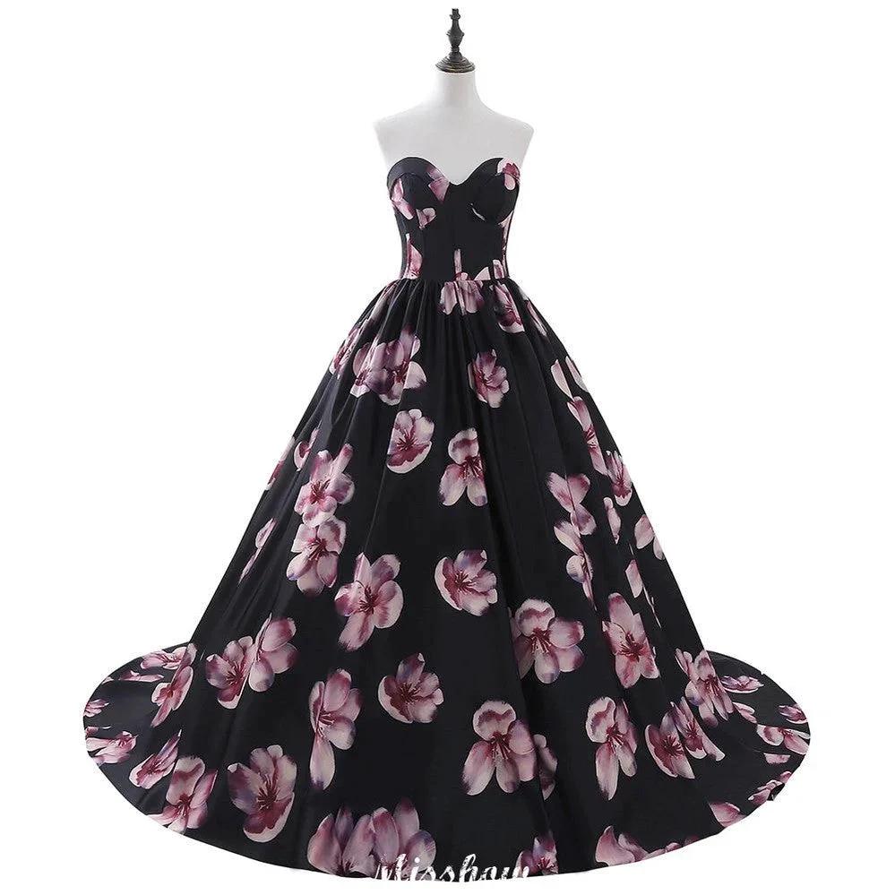 Sweetheart A Line Long Print Flower Evening Dresses (ZD13892)