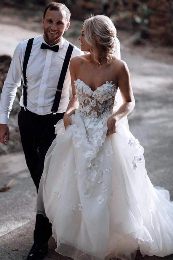 Sweetheart A-line Wedding Dresses Tulle Appliqued Gowns (ZD15302)