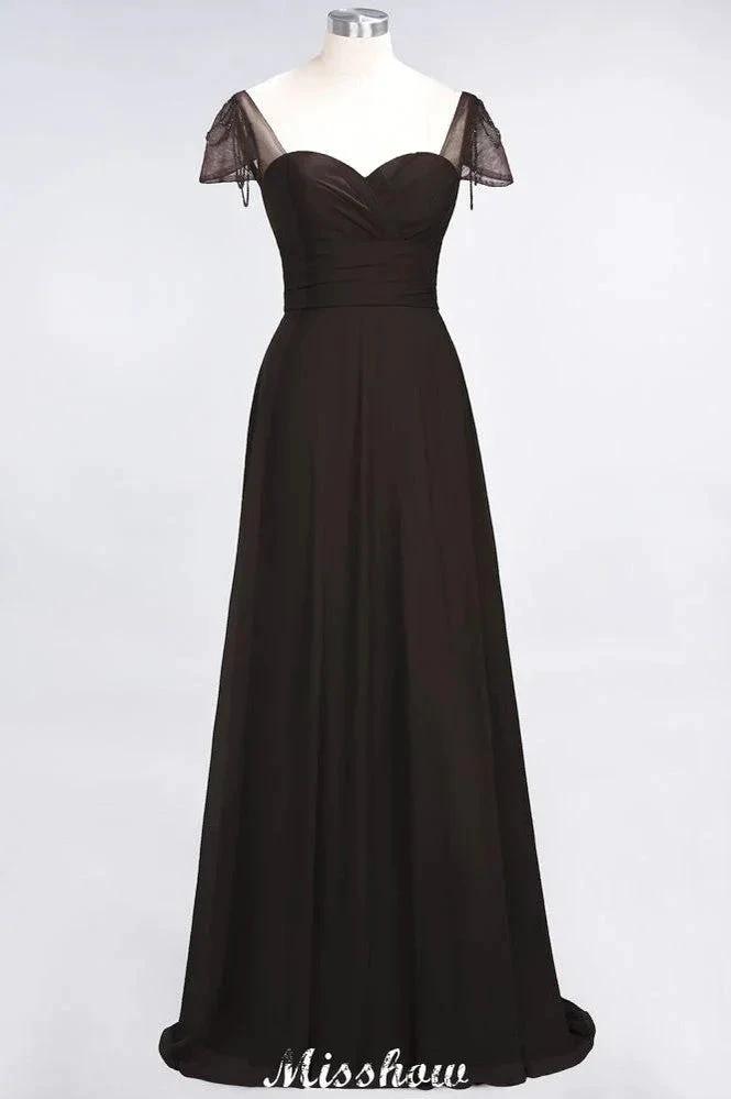 Sweetheart Cap-Sleeves Ruffle Floor-Length Bridesmaid Dress with Beadings Moher if the Bride Dresses by misshow.com