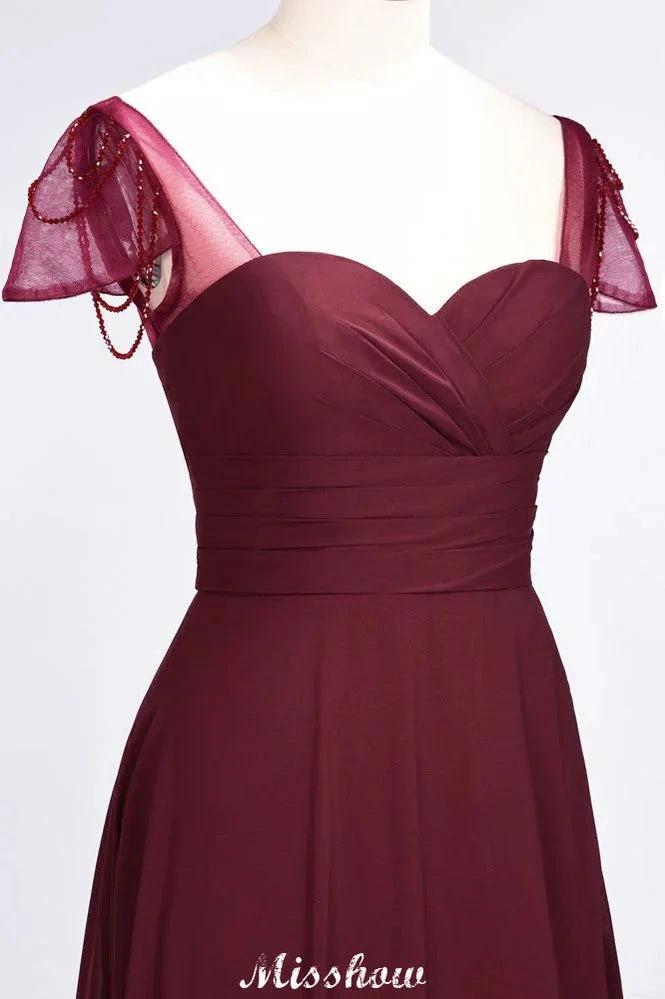 Sweetheart Cap-Sleeves Ruffle Floor-Length Bridesmaid Dress with Beadings Moher if the Bride Dresses (ZD12896)