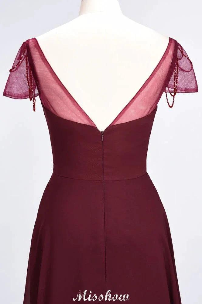 Sweetheart Cap-Sleeves Ruffle Floor-Length Bridesmaid Dress with Beadings Moher if the Bride Dresses (ZD12896)