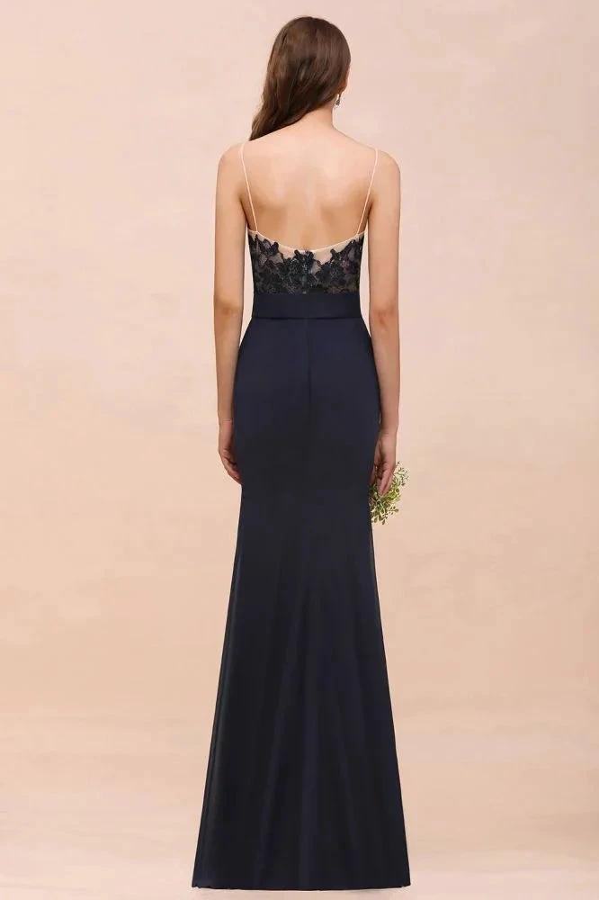 Sweetheart Floral Mermaid Bridesmaid Dress Sleeveless Navy Formal Party Dress (ZD13021)