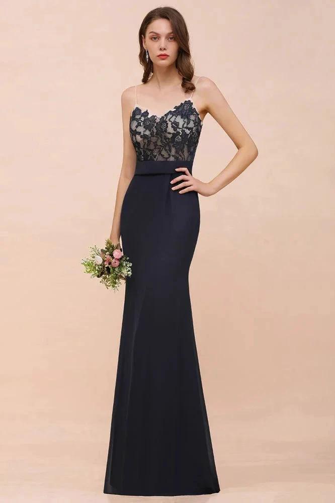 Sweetheart Floral Mermaid Bridesmaid Dress Sleeveless Navy Formal Party Dress (ZD13021) - VelvetHem