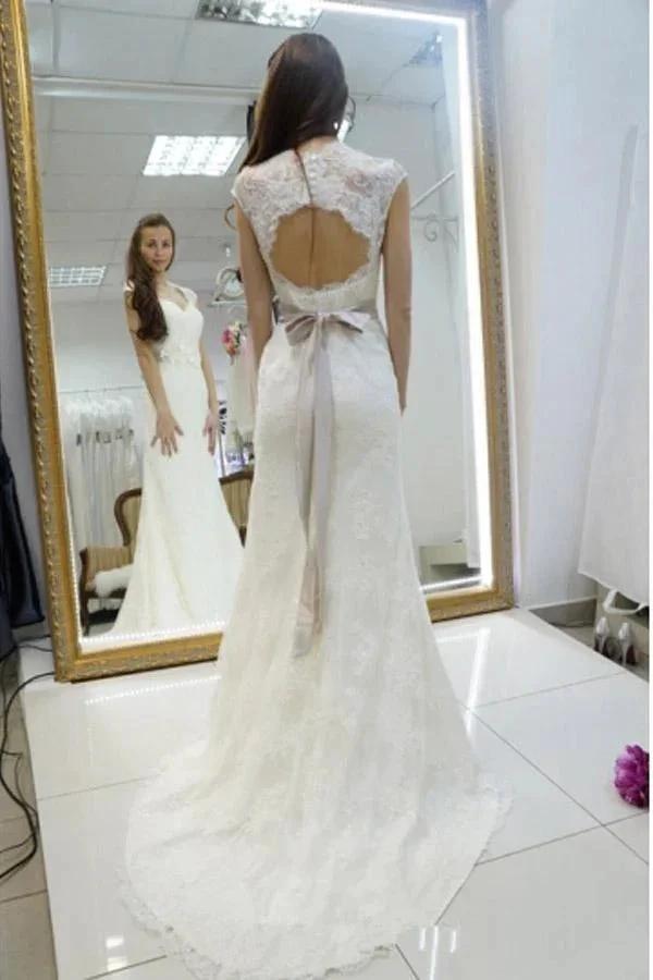 Sweetheart Lace Appliques Sashes Mermaid Wedding Dress (ZD15426)