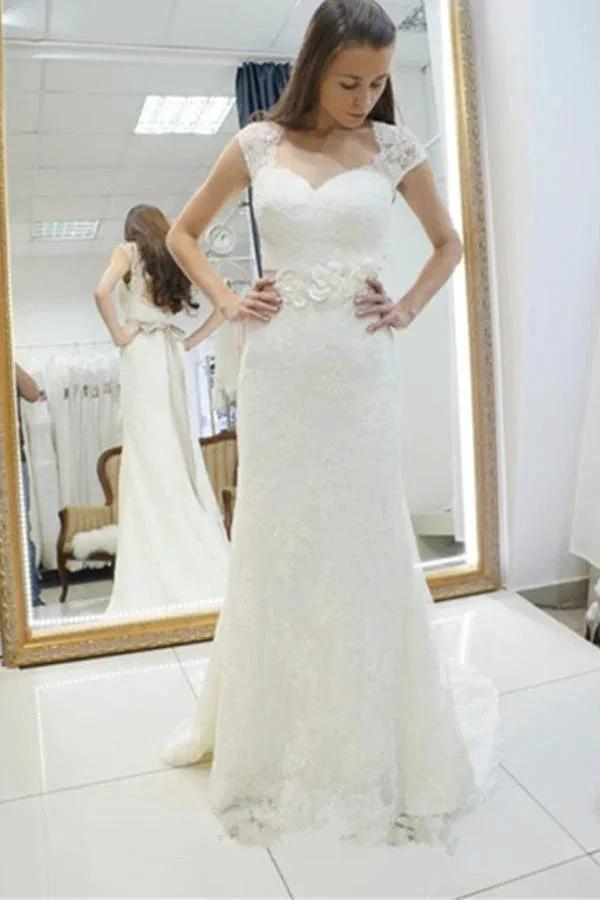 Sweetheart Lace Appliques Sashes Mermaid Wedding Dress (ZD15426)