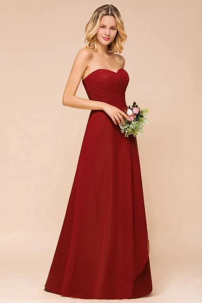 Sweetheart Red Bridesmaid Dress Chiffon Floor-Length Wedding Guest Dress backless (ZD12969)