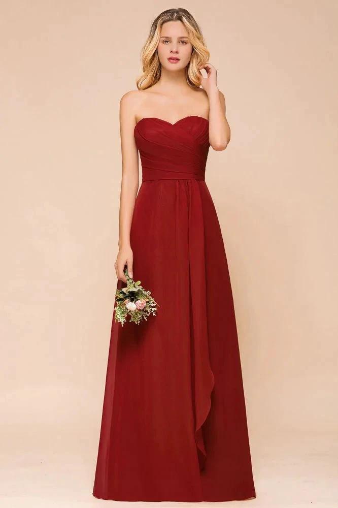 Sweetheart Red Bridesmaid Dress Chiffon Floor-Length Wedding Guest Dress backless (ZD12969)