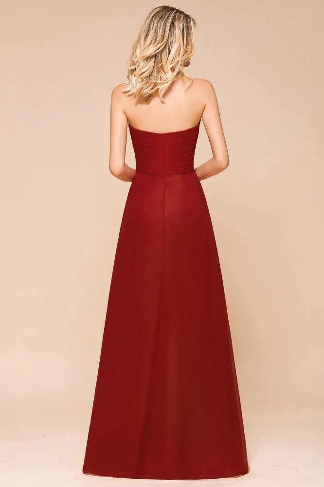 Sweetheart Red Bridesmaid Dress Chiffon Floor-Length Wedding Guest Dress backless (ZD12969)