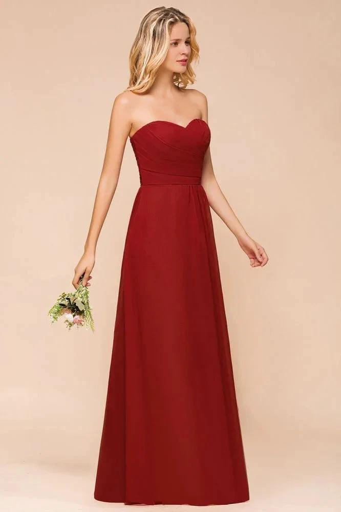 Sweetheart Red Bridesmaid Dress Chiffon Floor-Length Wedding Guest Dress backless (ZD12969)