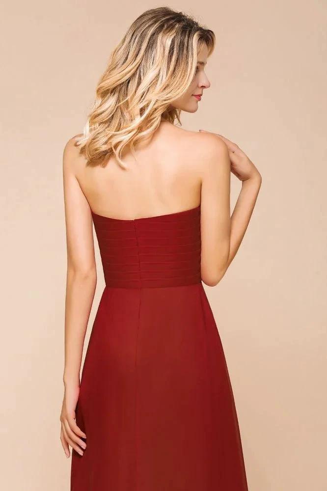 Sweetheart Red Bridesmaid Dress Chiffon Floor-Length Wedding Guest Dress backless (ZD12969)