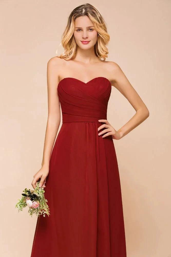 Sweetheart Red Bridesmaid Dress Chiffon Floor-Length Wedding Guest Dress backless (ZD12969)