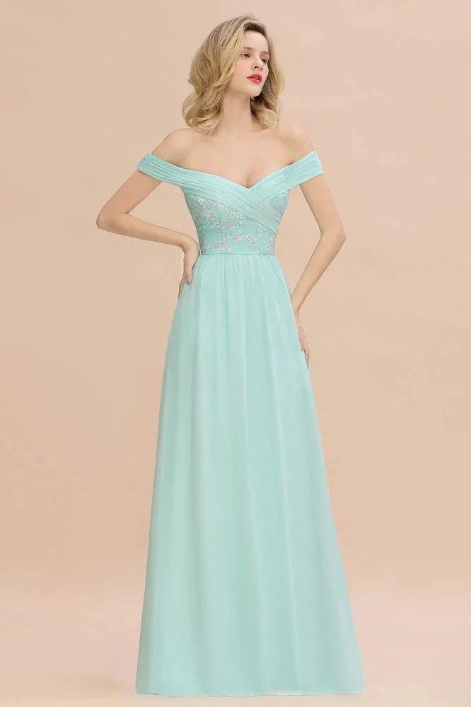 Sweetheart Ruffles Simple Prom Dresses Off the Shoulder aline Bridesmaid Dress (ZD13118)