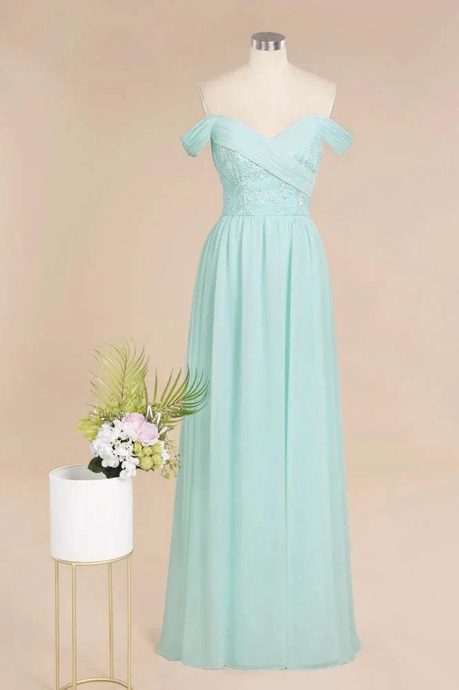 Sweetheart Ruffles Simple Prom Dresses Off the Shoulder aline Bridesmaid Dress (ZD13118)