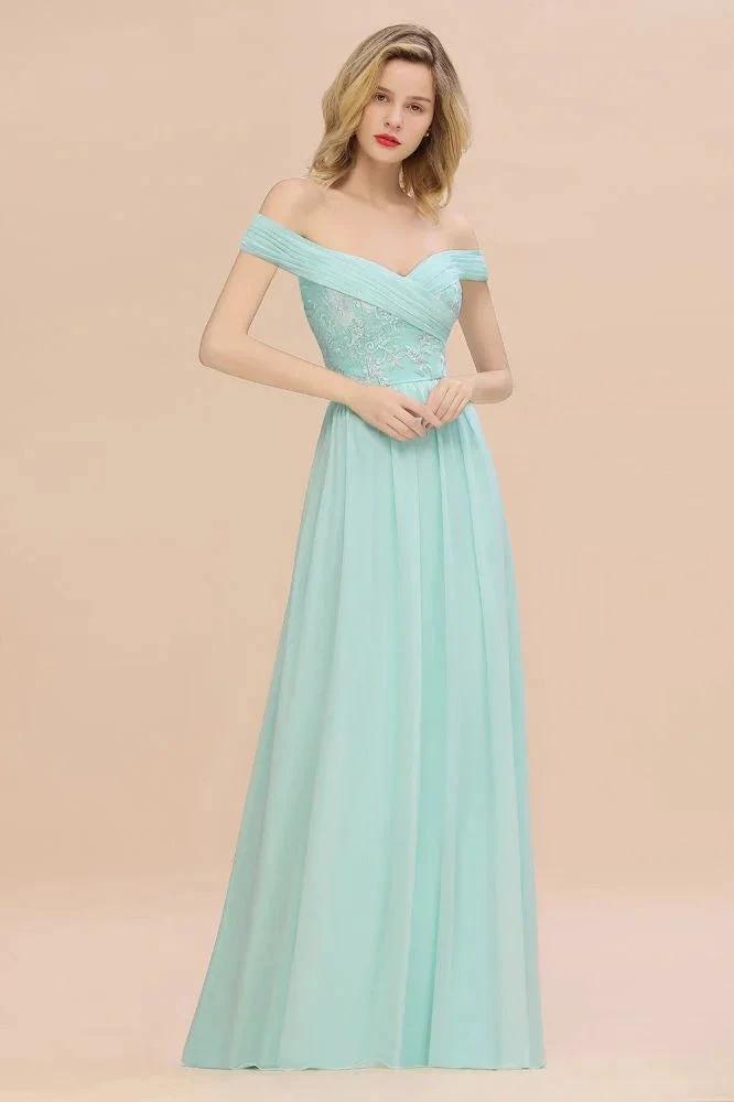 Sweetheart Ruffles Simple Prom Dresses Off the Shoulder aline Bridesmaid Dress by misshow.com