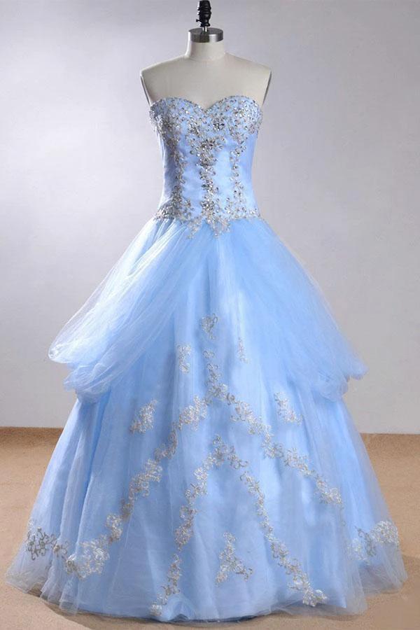 Sweetheart Sleeveless Light Blue  Beading Wedding Dress With Beading (ZD15423)